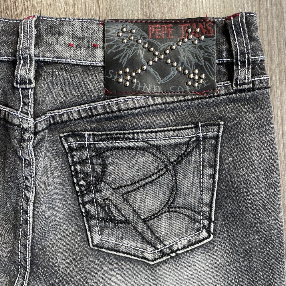 Y2K Pepe Jeans London Women Black Denim Shorts Frayed Hem Red Stitching Size 24 - Picture 3 of 9